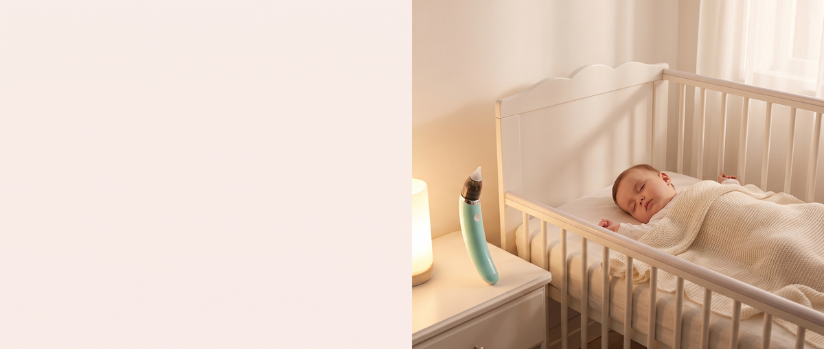 Bebé durmiendo con el aspirador nasal en el velador